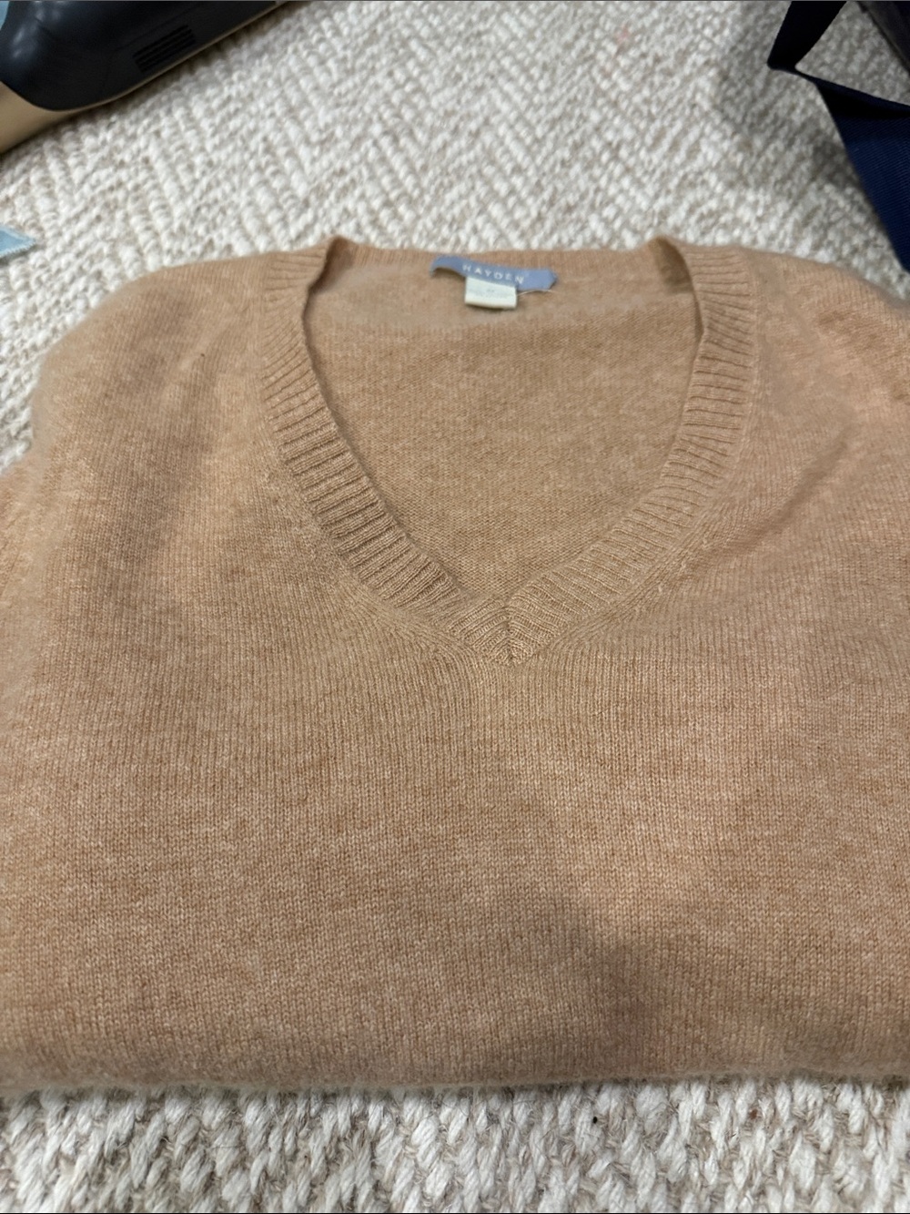 Hayden Men's V-Neck Sweater in Camel Brown